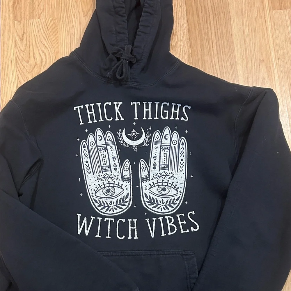 Port & Company Black Graphic Hoodie - Thick Thighs Witch Vibes  Size XLARGE - Picture 15 of 15